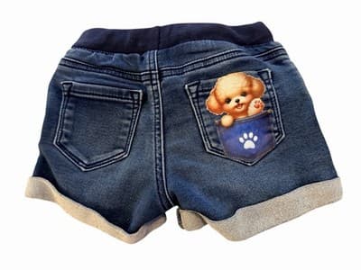 Denim Shorts Puppy In Pocket Custom Design 1/1 Exclusive OOAK 4T Cat & Jack - Thumbnail 7