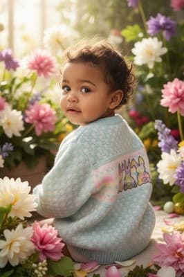 Snuggle Alert Vintage Easter Sweater Upstyled Toddler 12 M Custom Design Bunnies - Thumbnail 4