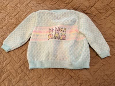 Snuggle Alert Vintage Easter Sweater Upstyled Toddler 12 M Custom Design Bunnies - Thumbnail 6