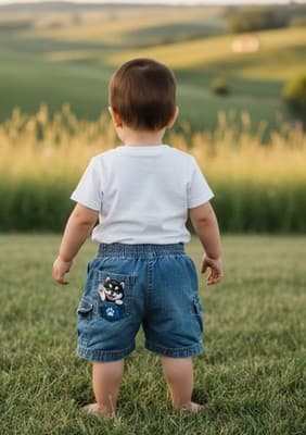 Denim Shorts Puppy In Pocket Custom Design 1/1 OOAK Circo 9 M Infant Toddler - Thumbnail 2