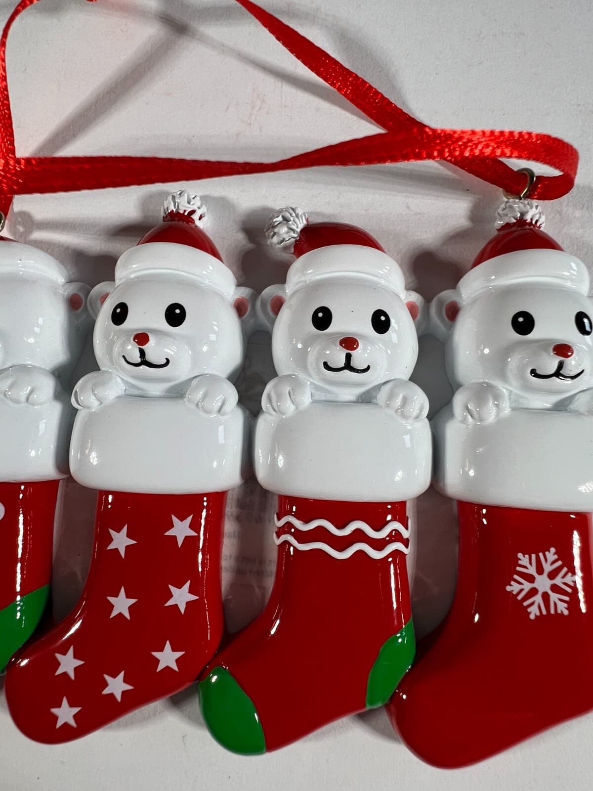 NEW Christmas Ornament Family of 4 White Bears in Stockings Maxora - Thumbnail 5