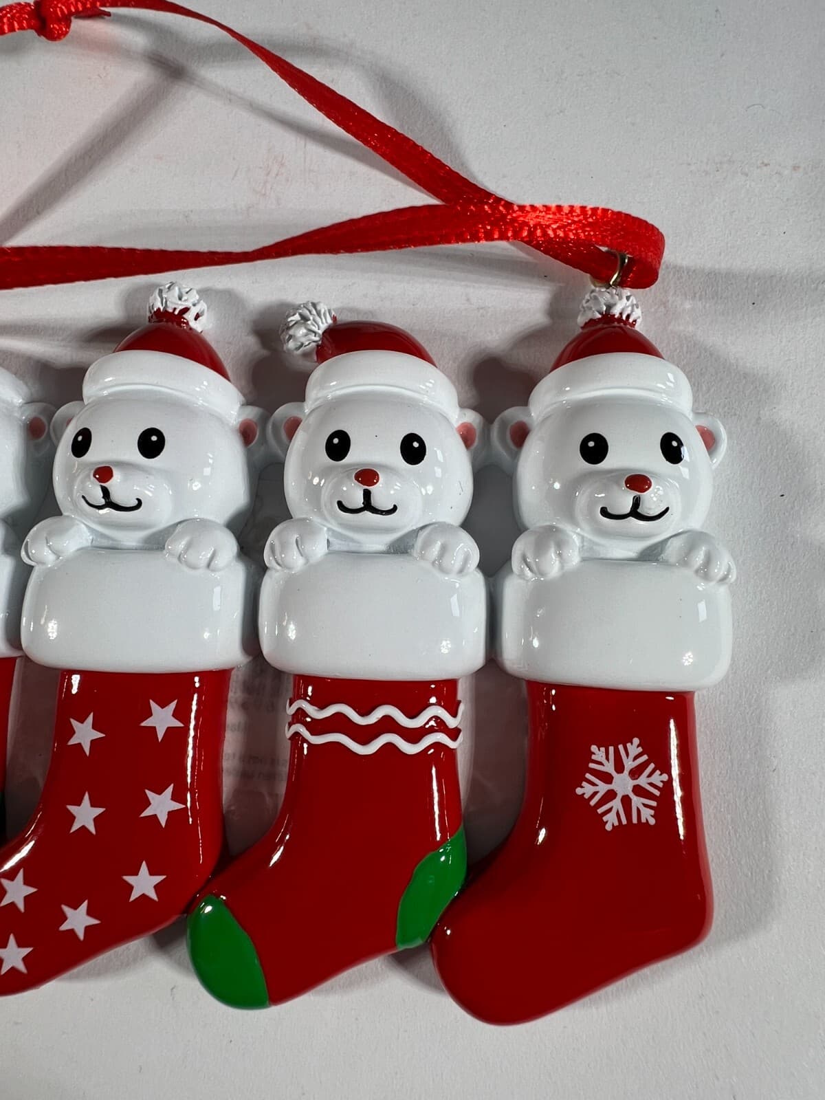 NEW Christmas Ornament Family of 4 White Bears in Stockings Maxora - Thumbnail 6