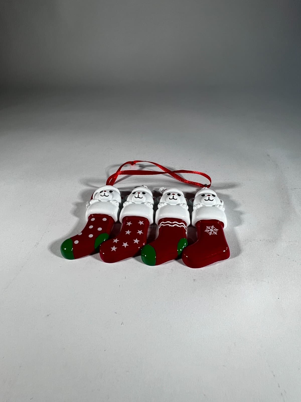 NEW Christmas Ornament Family of 4 White Bears in Stockings Maxora - Thumbnail 7