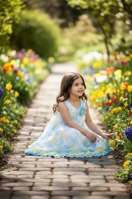 Girls Gorgeous Easter Dress Custom Design 1/1 Exclusive Blue Yellow Chiffon OOAK - Thumbnail 12