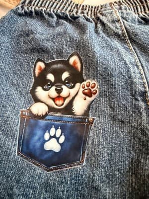 Denim Shorts Puppy In Pocket Custom Design 1/1 OOAK Circo 9 M Infant Toddler - Thumbnail 3