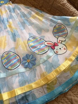Girls Gorgeous Easter Dress Custom Design 1/1 Exclusive Blue Yellow Chiffon OOAK - Thumbnail 16
