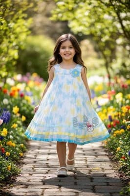 Girls Gorgeous Easter Dress Custom Design 1/1 Exclusive Blue Yellow Chiffon OOAK - Thumbnail 2