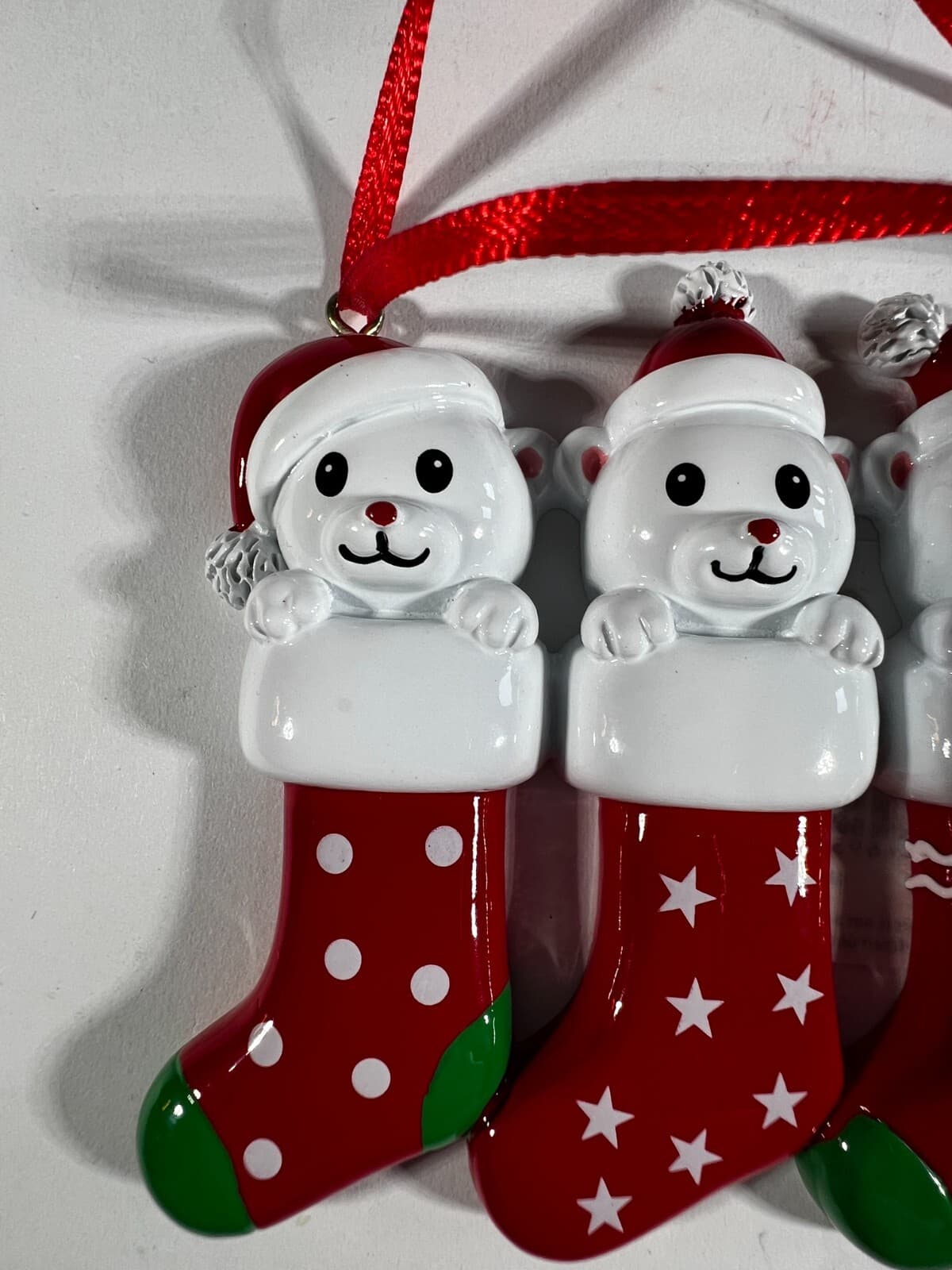 NEW Christmas Ornament Family of 4 White Bears in Stockings Maxora - Thumbnail 4