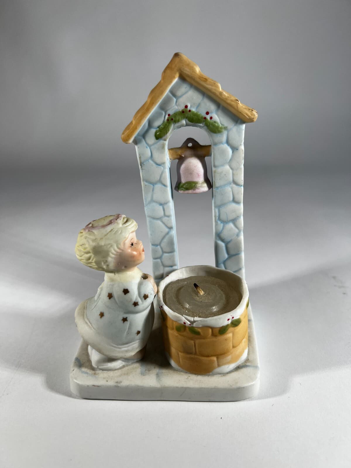 Christmas Porcelain Angel Well Candle Holder Bell Tower Vintage 1983 - Thumbnail 2