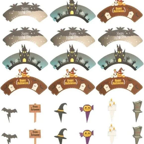 Halloween Cupcake Toppers and Wrappers, 12pcs Halloween Cupcake Wrapper and 12pc