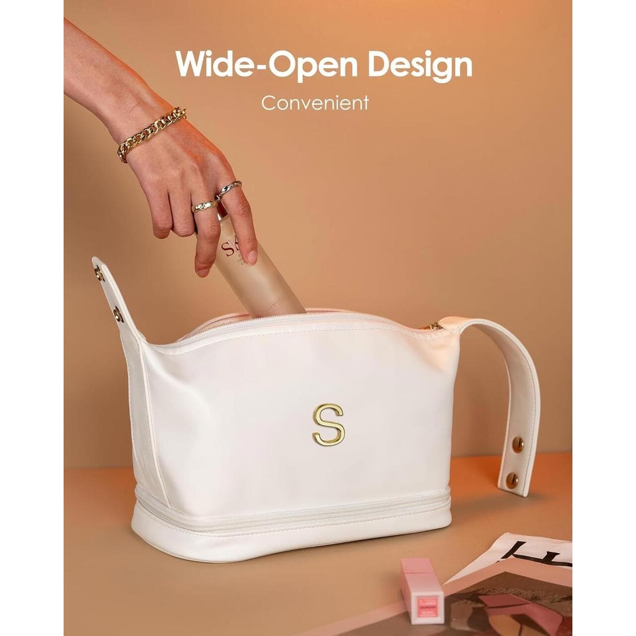 ** Makeup Bag, Double Layer Cosmetic Bag (Letter C) - Thumbnail 5