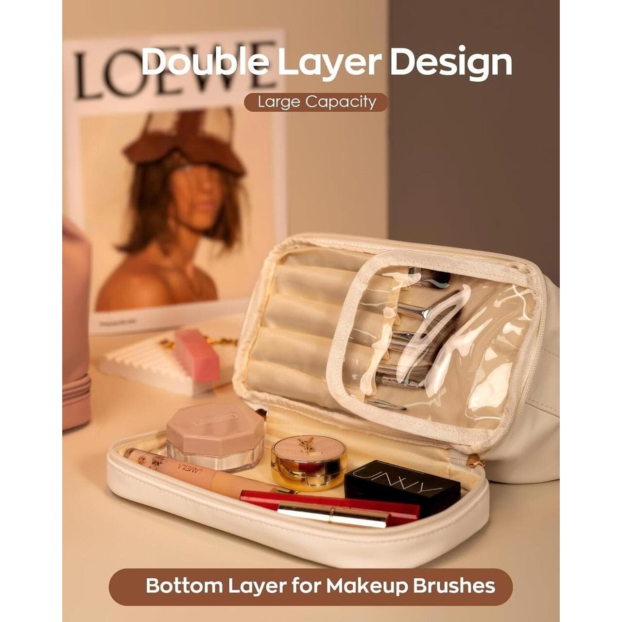 ** Makeup Bag, Double Layer Cosmetic Bag (Letter C) - Thumbnail 4