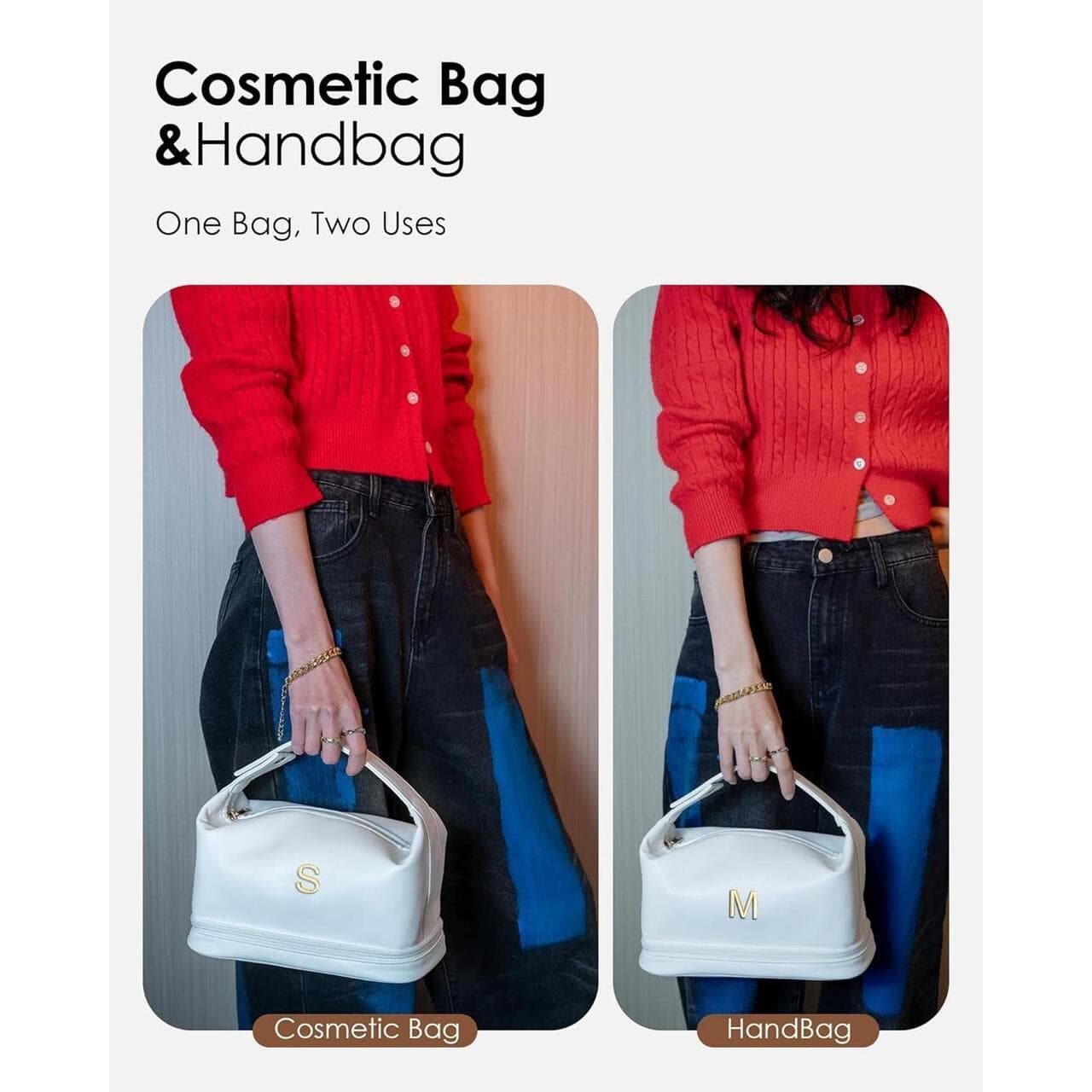 ** Makeup Bag, Double Layer Cosmetic Bag (Letter C) - Thumbnail 2