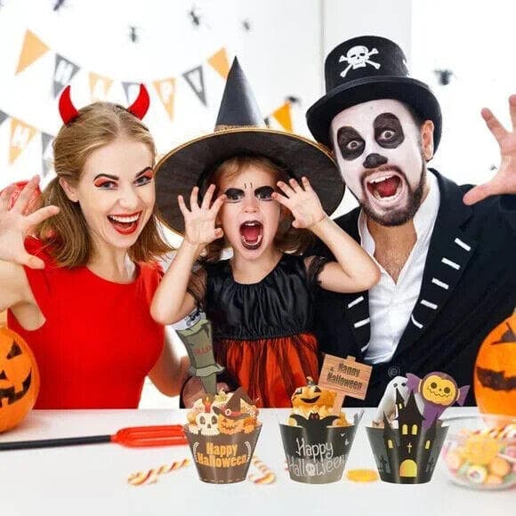 Halloween Cupcake Toppers and Wrappers, 12pcs Halloween Cupcake Wrapper and 12pc - Thumbnail 3