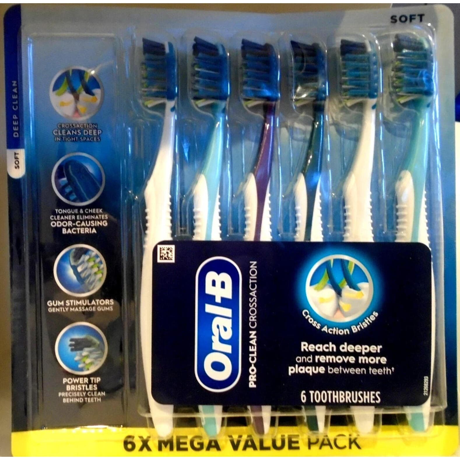 Retail box open- Oral-B CrossAction Pro-Clean Manual Toothbrush 6 Brushes Soft