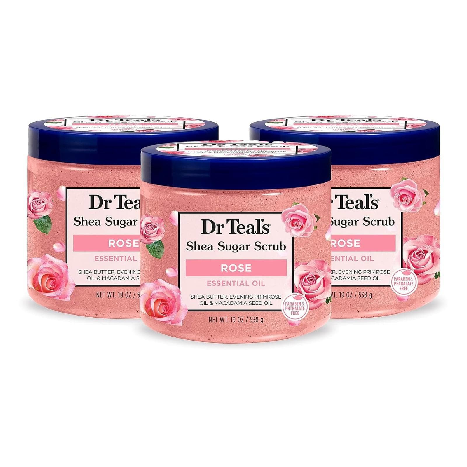 ** Dr Teal's Shea Sugar Body Scrub, Rose with Essential Oil, 19 oz (Pack of 3)