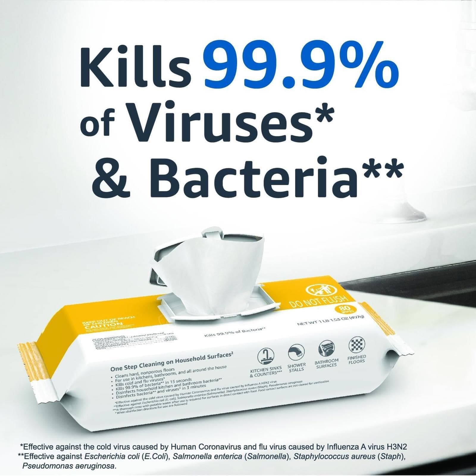 ** Amazon Basics Disinfecting Wipes, Lemon & Fresh Air Scent,4 pack (80 each) - Thumbnail 3