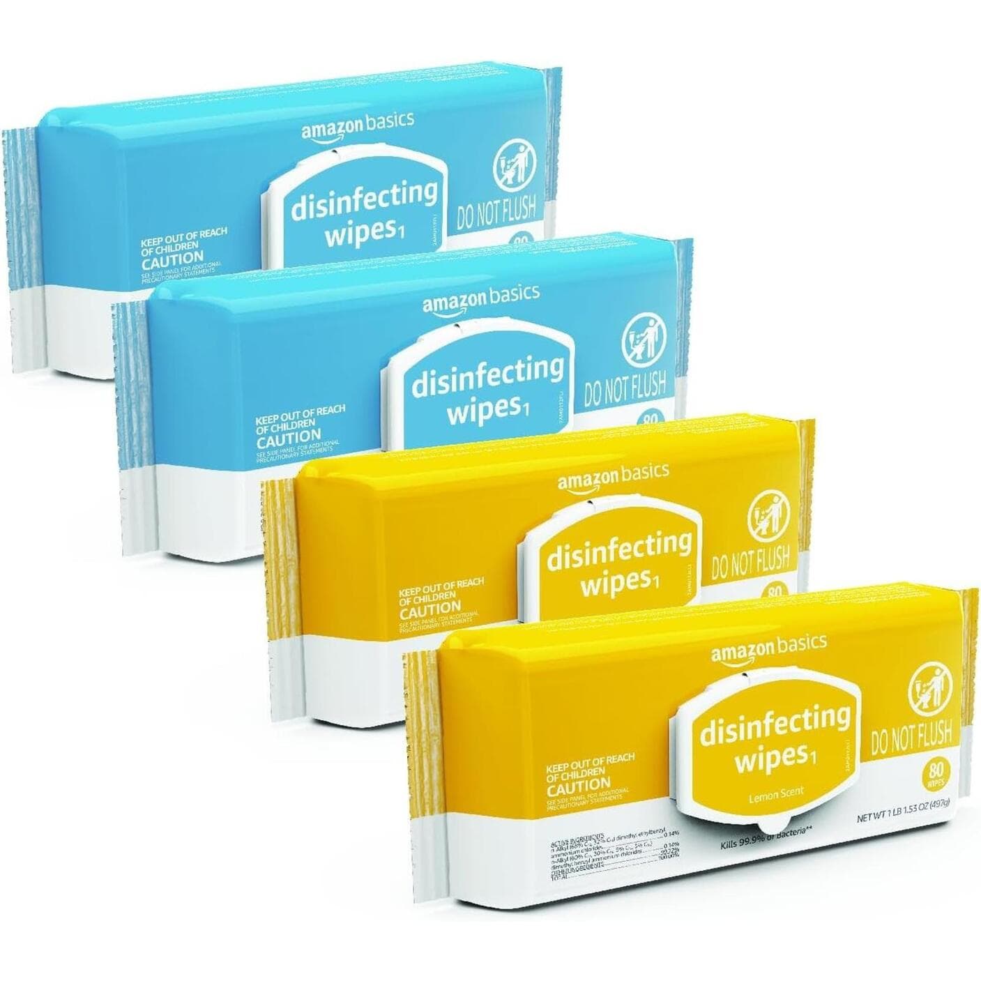 ** Amazon Basics Disinfecting Wipes, Lemon & Fresh Air Scent,4 pack (80 each)