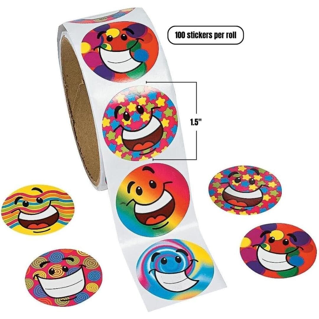 Fun Express - Funky Smile Face Stickers (100pc) - Stationery - Stickers - Roll - Thumbnail 2