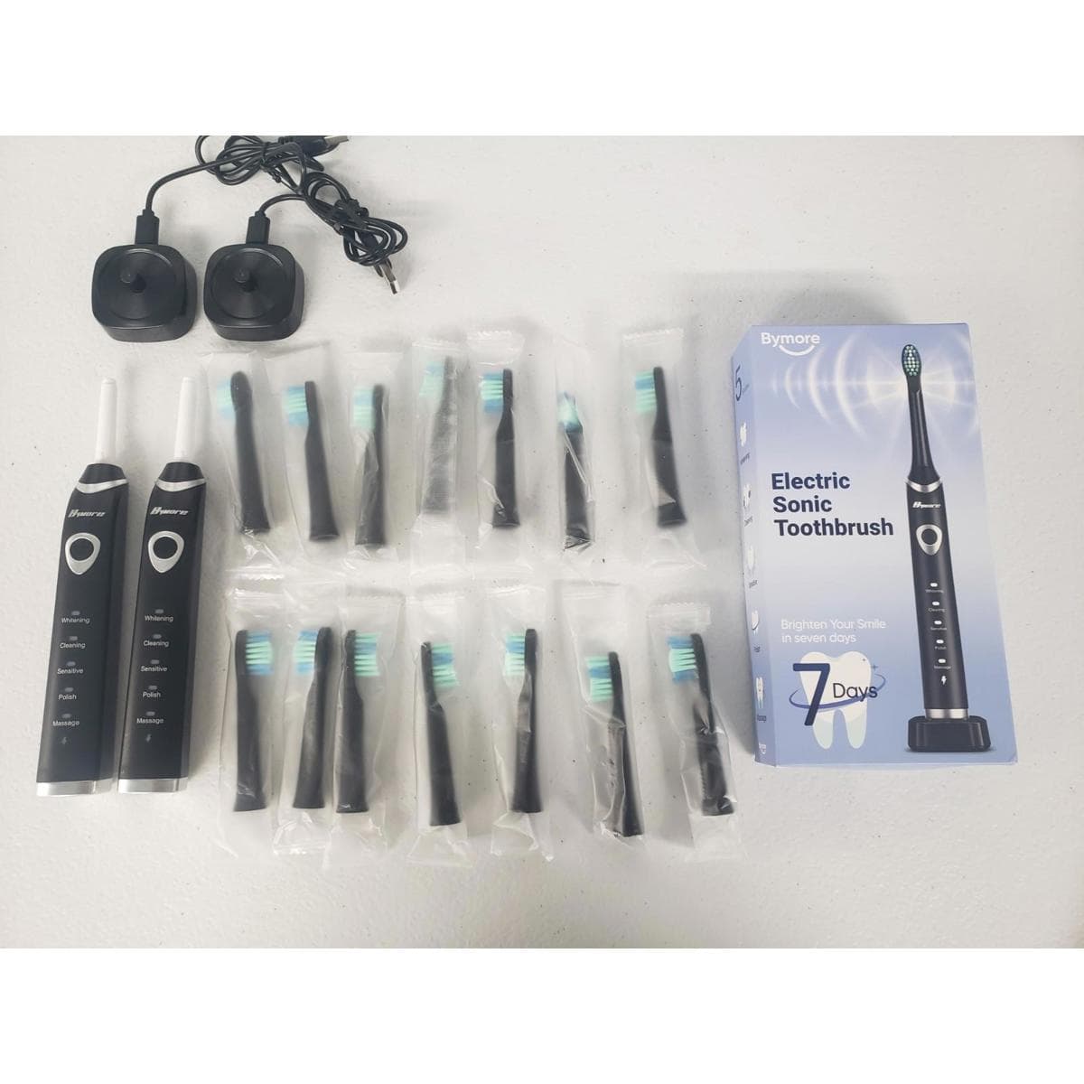 Used - Bymore Electric Sonic Toothbrush (2 PACK) with 14 New Brush Heads