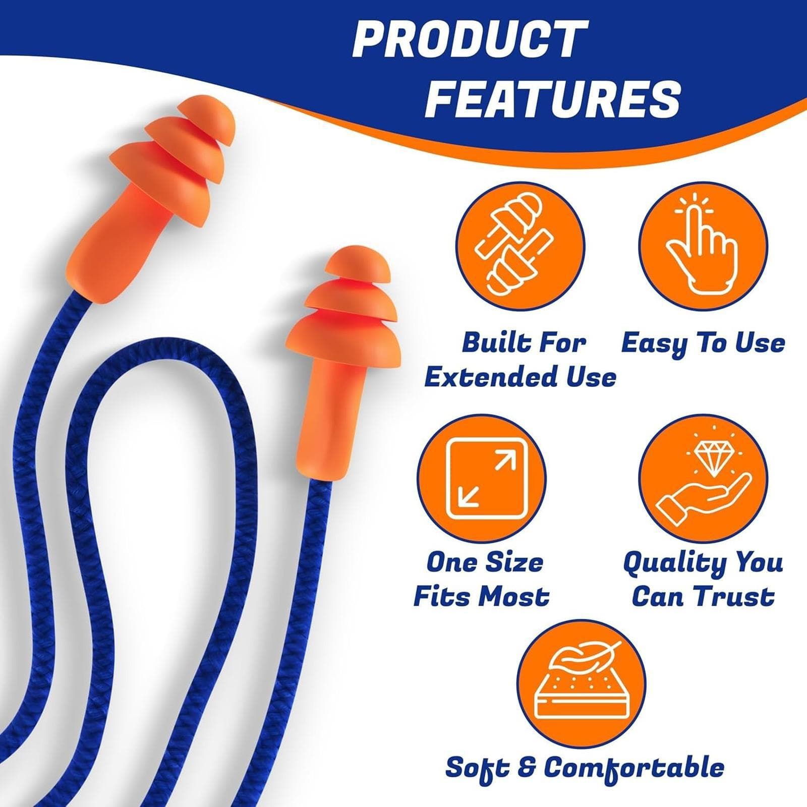 ** 50 Pair Silicone Corded Ear Plugs Reusable - Ear Protection for Men Women - Thumbnail 5