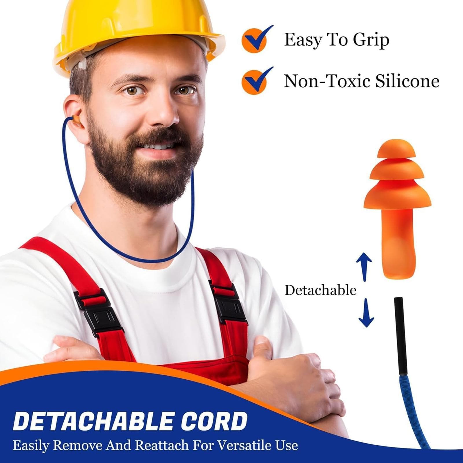 ** 50 Pair Silicone Corded Ear Plugs Reusable - Ear Protection for Men Women - Thumbnail 3