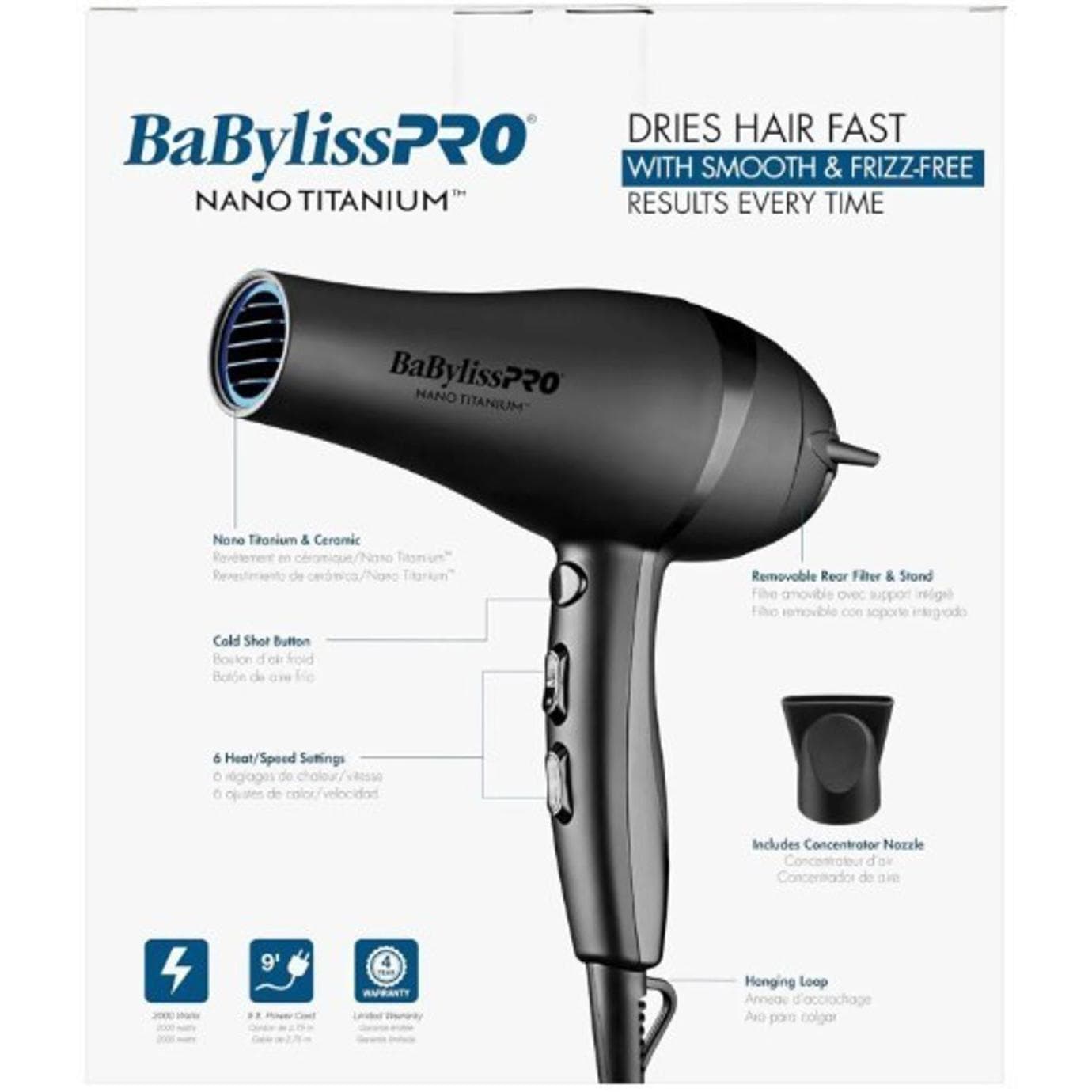 BaBylissPRO Lightweight Ionic Hair Dryer, Nano Titanium 2000-Watt BNT5548 Black - Thumbnail 2