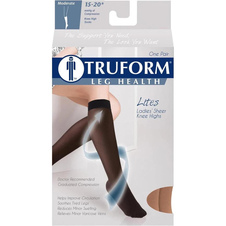 Truform Compression Thigh High Sheer Stockings for Women 15-20 mmHg LARGE, NUDE - Thumbnail 2