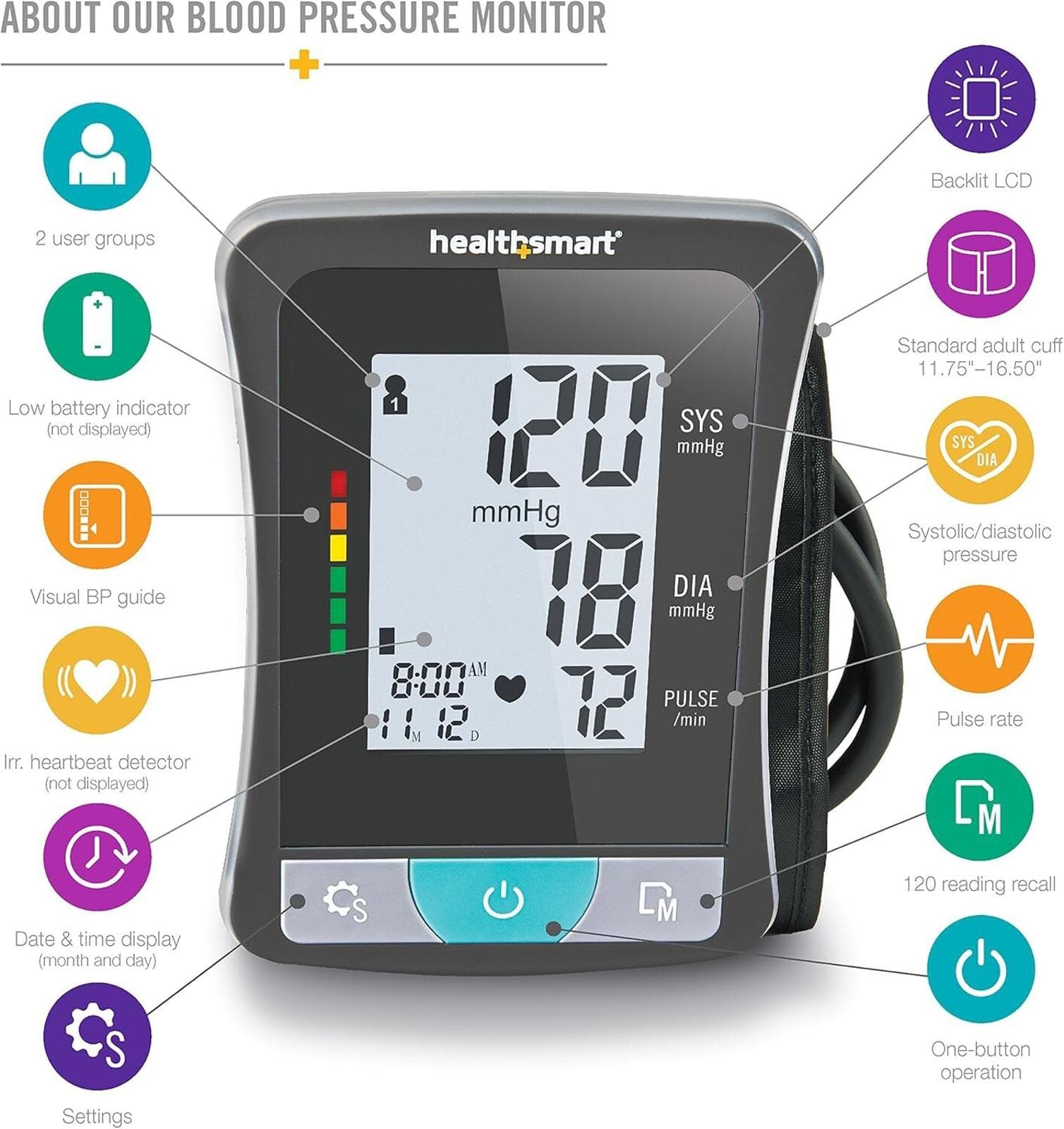 HealthSmart Digital Standard Upper Arm Cuff Blood Pressure Monitor for 2 users - Thumbnail 3