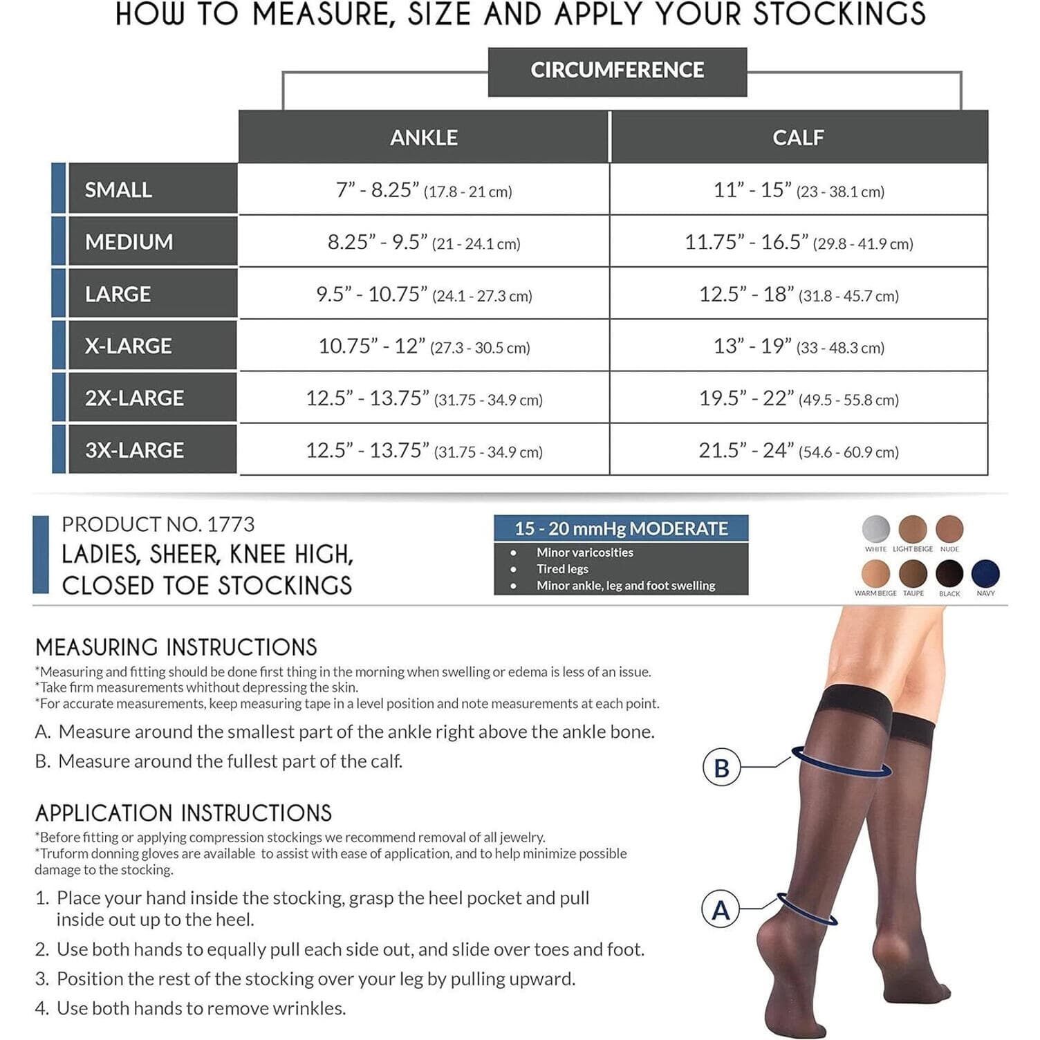 Truform Compression Thigh High Sheer Stockings for Women 15-20 mmHg LARGE, NUDE - Thumbnail 3