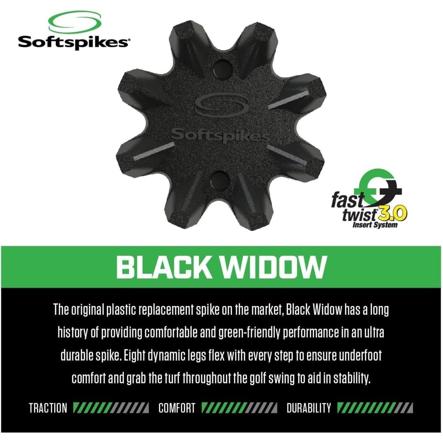 ** Softspikes Black Widow Golf Cleats Fast Twist 3.0 - 18 Replacement Spikes - Thumbnail 2