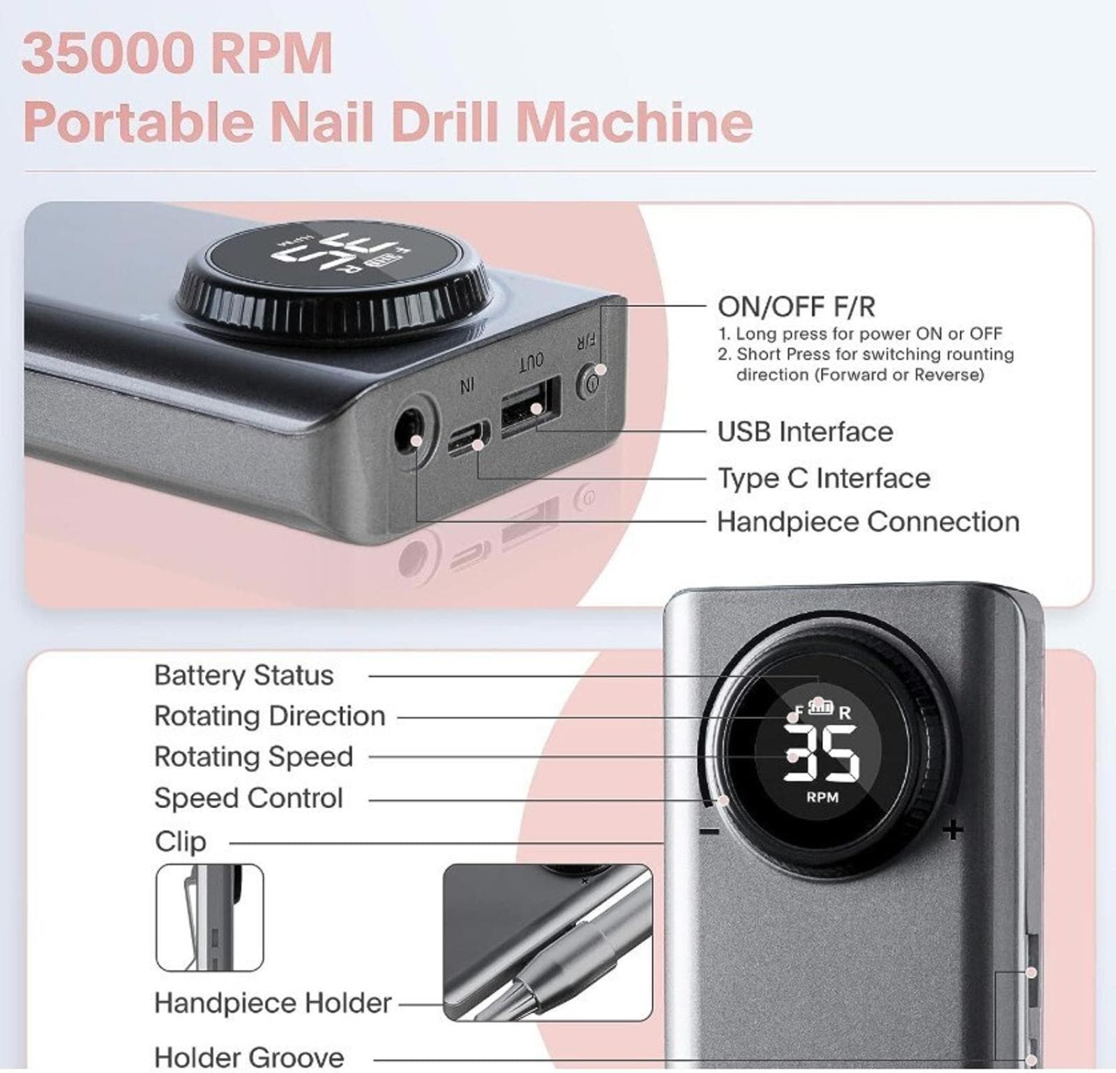 For parts -Nail Drill Machine 35000 RPM Electric - Thumbnail 3