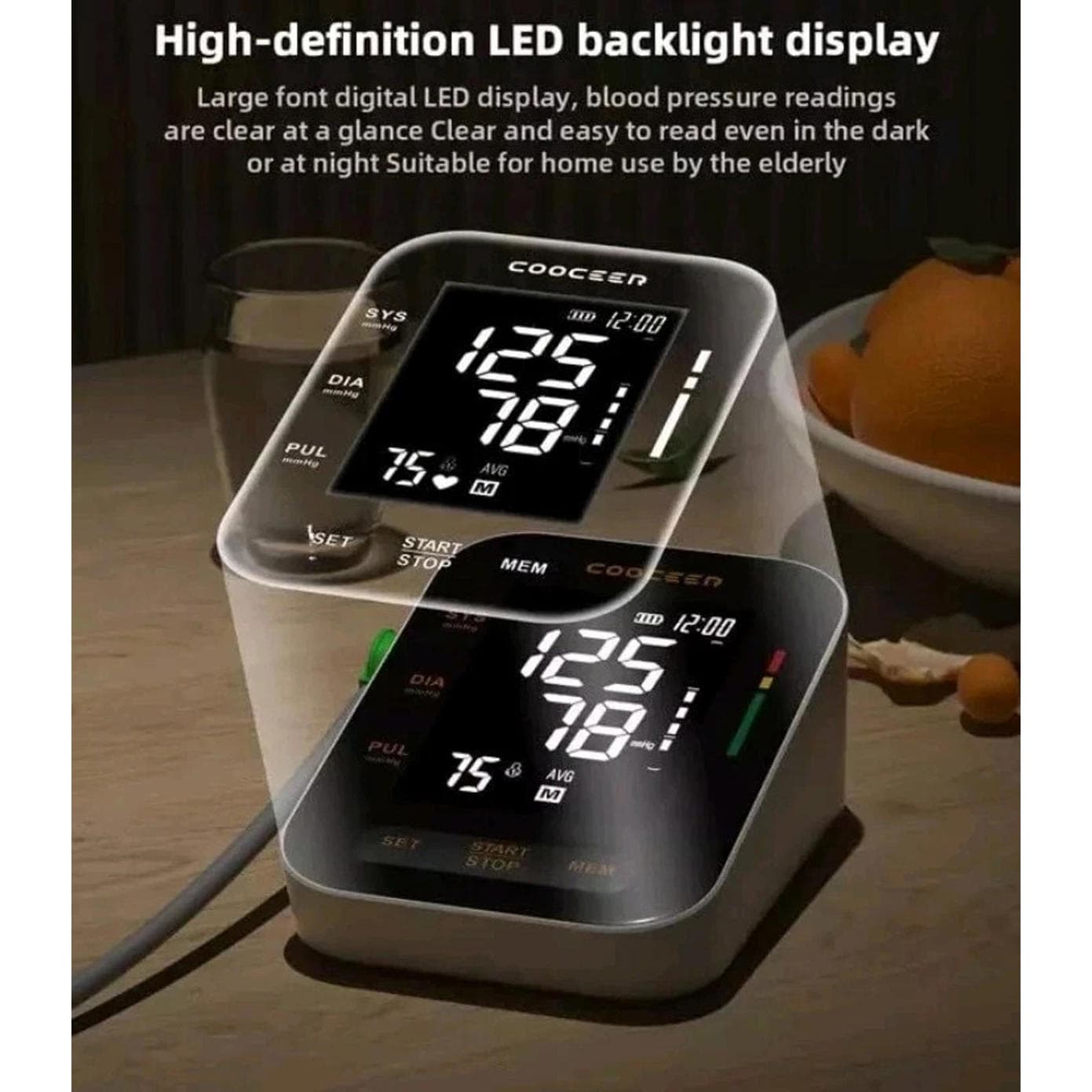 Open Box - COOCEER X8 Automatic Blood Pressure Monitor Digital, Black White - Thumbnail 3