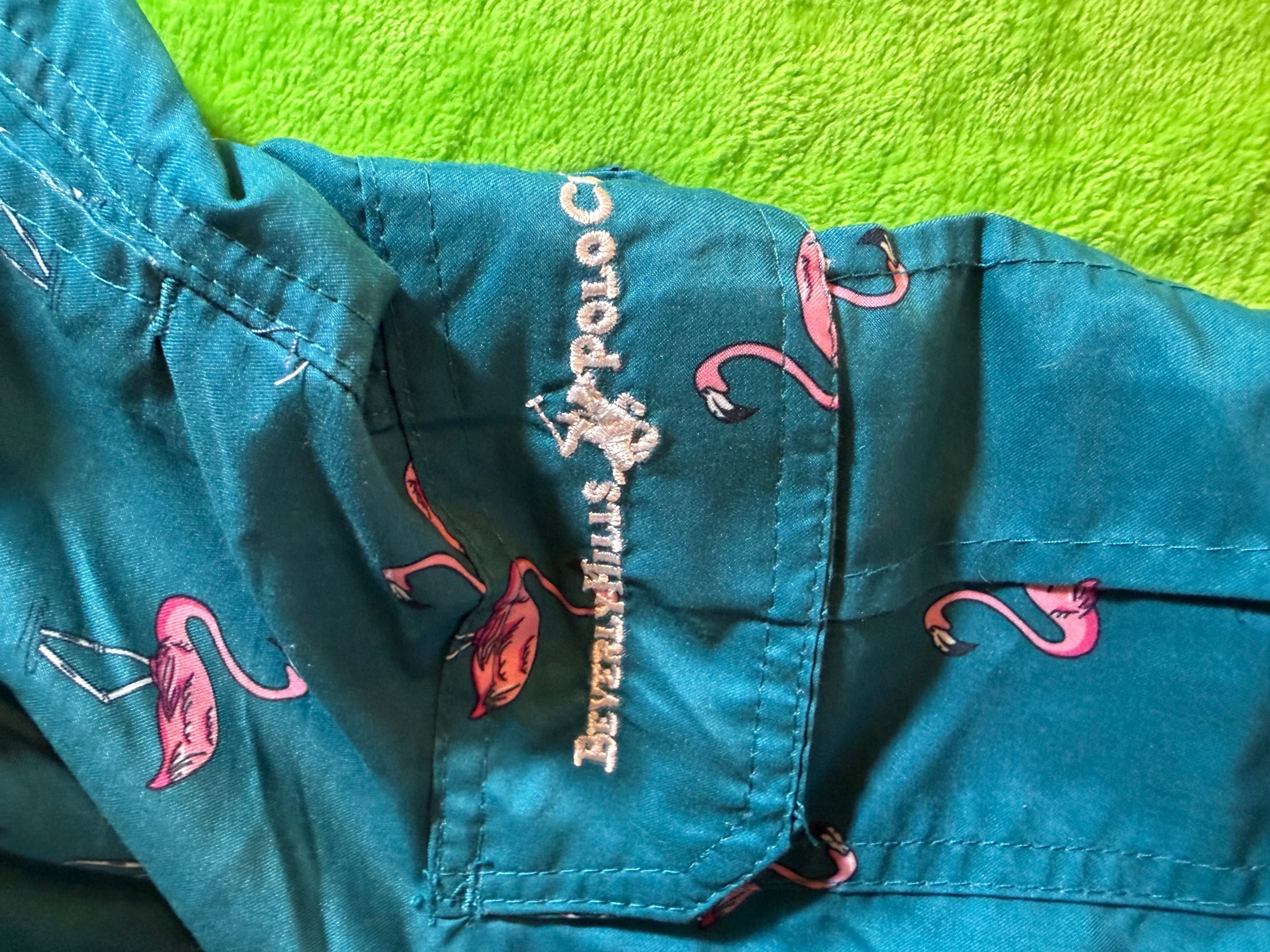 Beverly Hills Polo Club men's blue swim trunks with a pink flamingo pattern L - Thumbnail 3