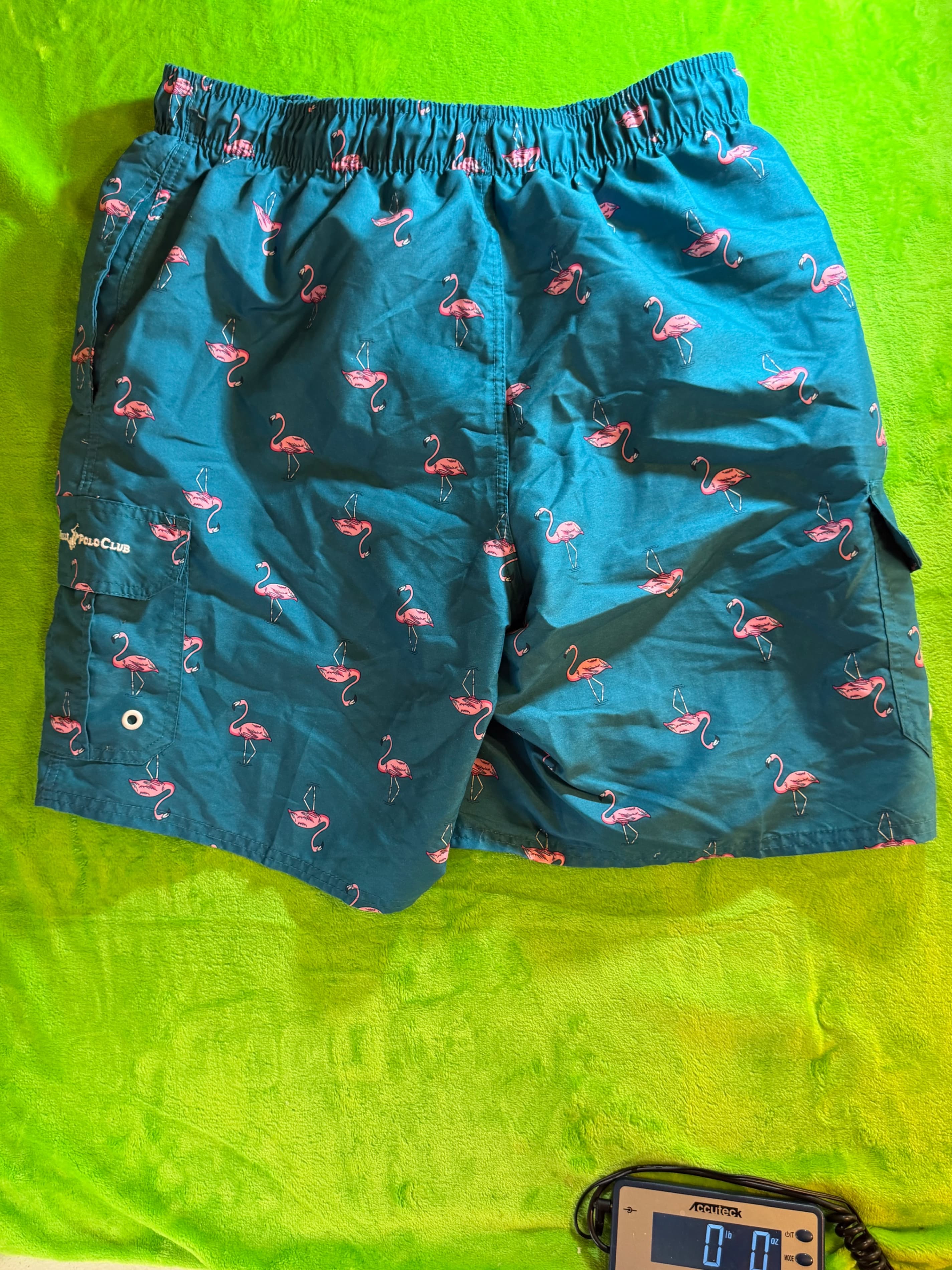 Beverly Hills Polo Club men's blue swim trunks with a pink flamingo pattern L - Thumbnail 2