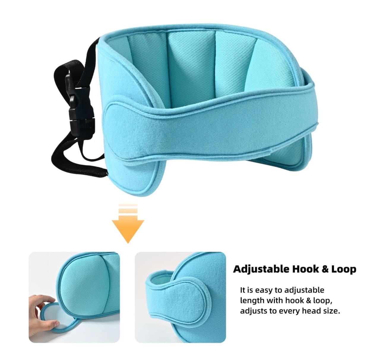 LETTON Adjustable Child Car Seat Head Support Band, Soft Kids Head Holder Head Strap, Safety Head & Neck Pillow Support - A Comfortable Sleep Solution, Lake Blue - Thumbnail 4