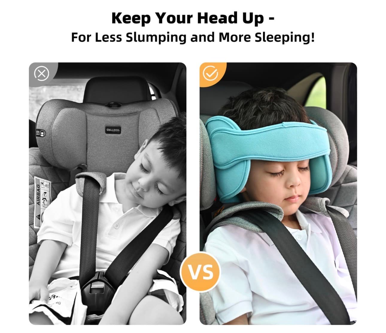 LETTON Adjustable Child Car Seat Head Support Band, Soft Kids Head Holder Head Strap, Safety Head & Neck Pillow Support - A Comfortable Sleep Solution, Lake Blue - Thumbnail 2