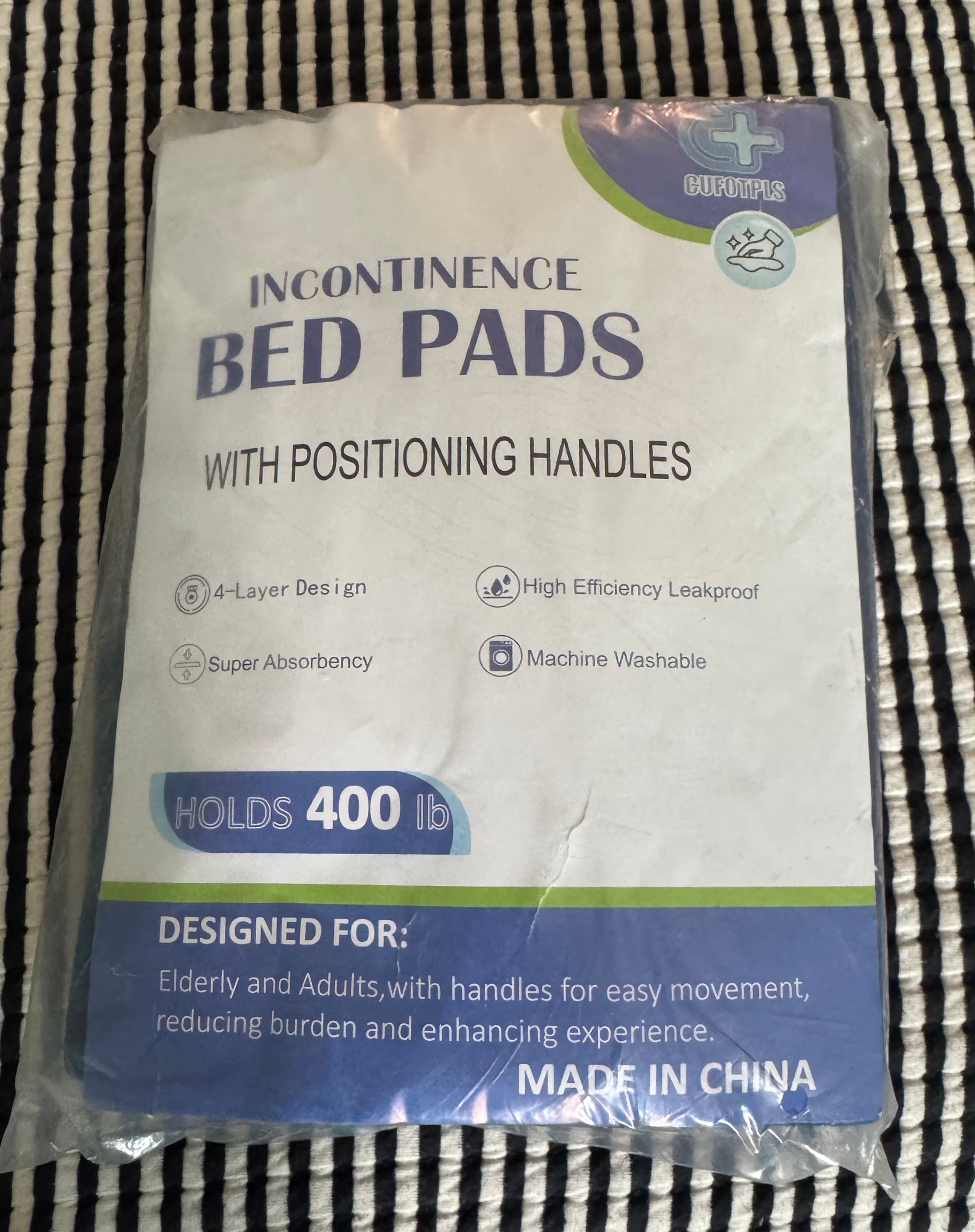 Blue Incontinence Bed Pad with Positioning Handles P - Thumbnail 2