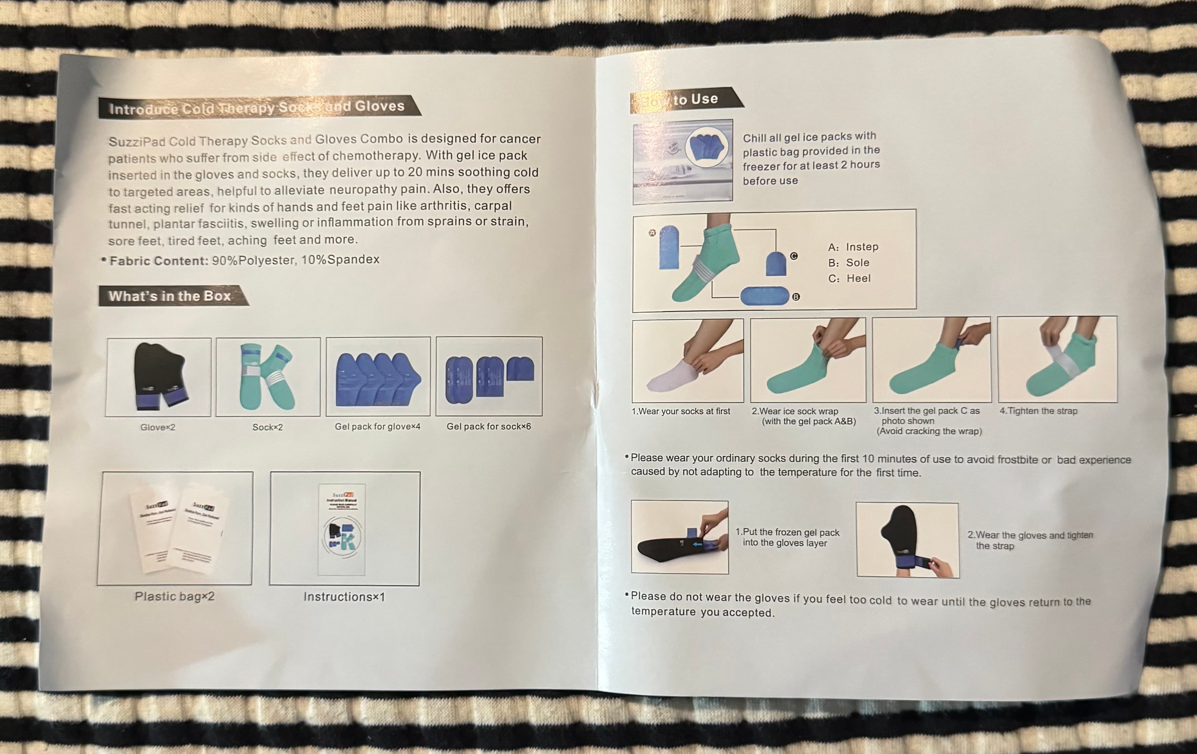 SuzziPad Ice Gloves and Socks for Chemo, Cooling Cap for Chemotherapy, Head, Hand, Feet, XL Blue/Teal - Thumbnail 13