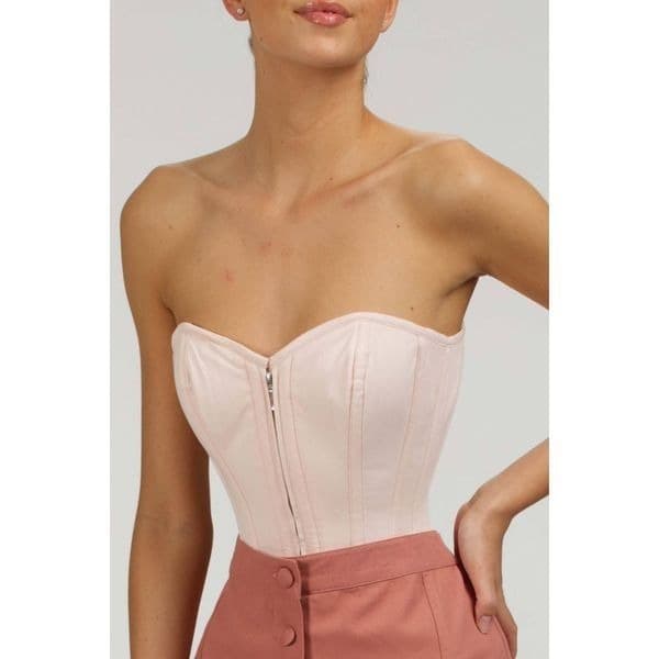Corset Story Dahlia Prairie Pink Cotton Overbust Corset Zip Front - Thumbnail 3