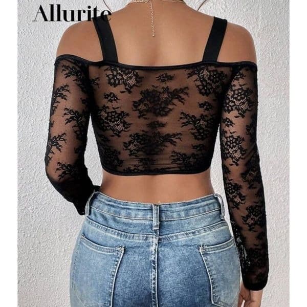 Shein Allurite Cold Shoulder Bustier Crop Top - Thumbnail 2