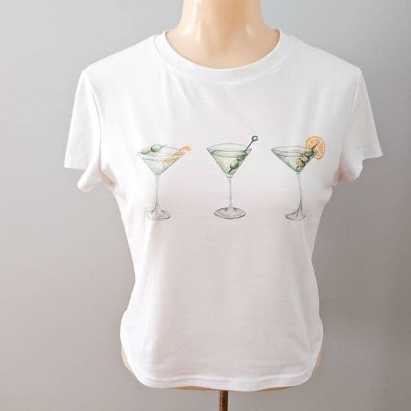 Shein Martini Glass White Baby Tee - Thumbnail 2