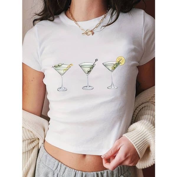 Shein Martini Glass White Baby Tee