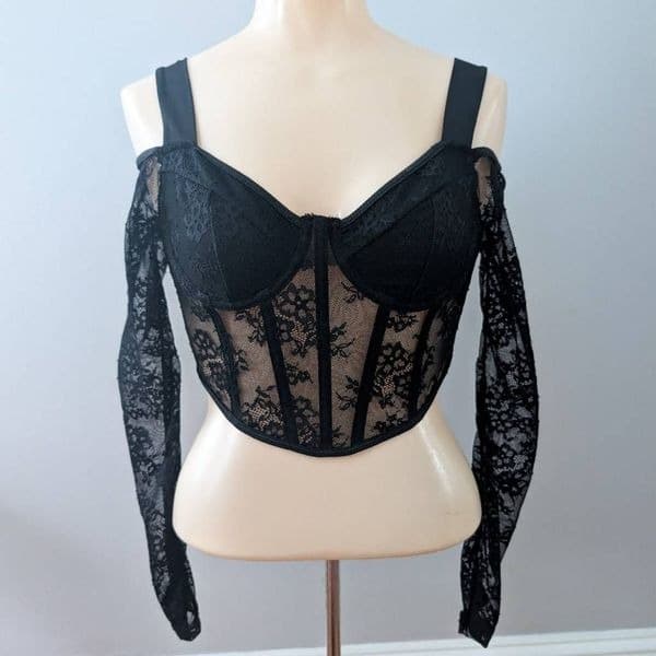 Shein Allurite Cold Shoulder Bustier Crop Top - Thumbnail 3