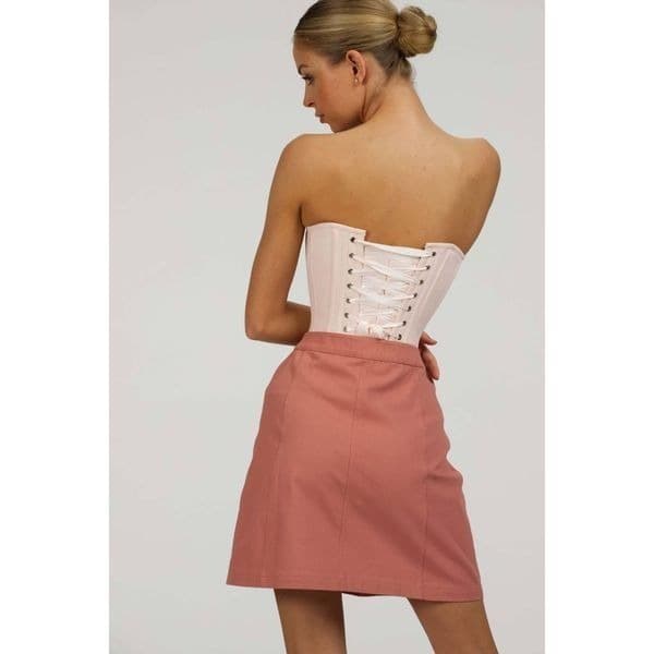 Corset Story Dahlia Prairie Pink Cotton Overbust Corset Zip Front - Thumbnail 4
