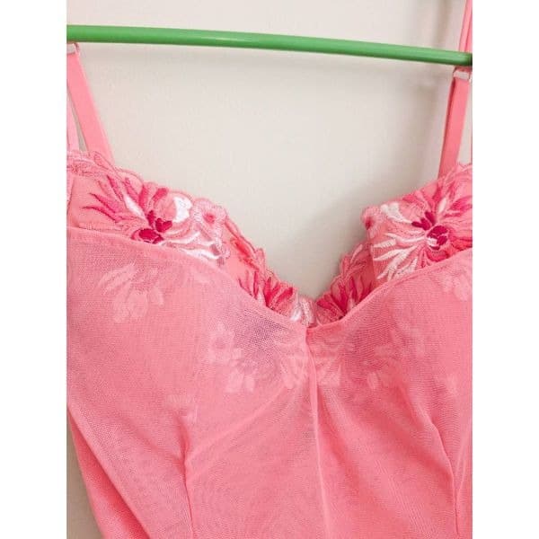 NWT La Senza Pink Floral Bustier Chemise Lingerie - Thumbnail 3