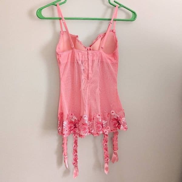 NWT La Senza Pink Floral Bustier Chemise Lingerie - Thumbnail 2