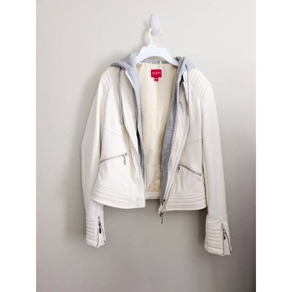 Guess Off White Moto Jacket with Hoodie - Thumbnail 2