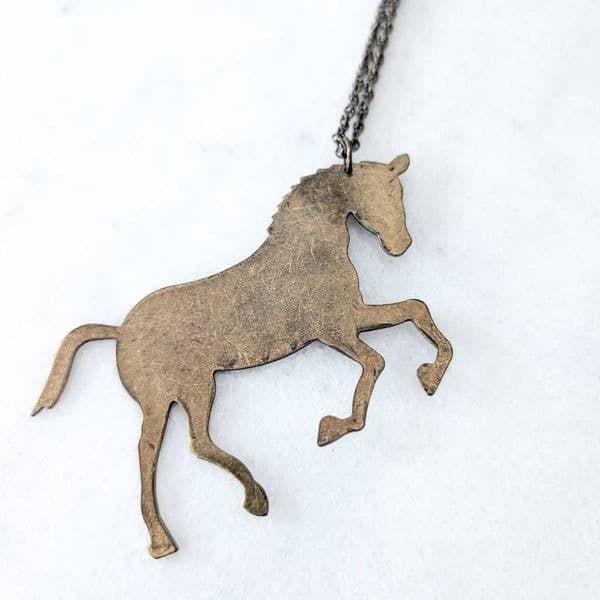 Bronze Horse Pendant Long Chain Necklace