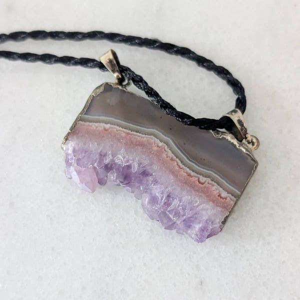Amethyst Slice Crystal Pendant Necklace - Thumbnail 4